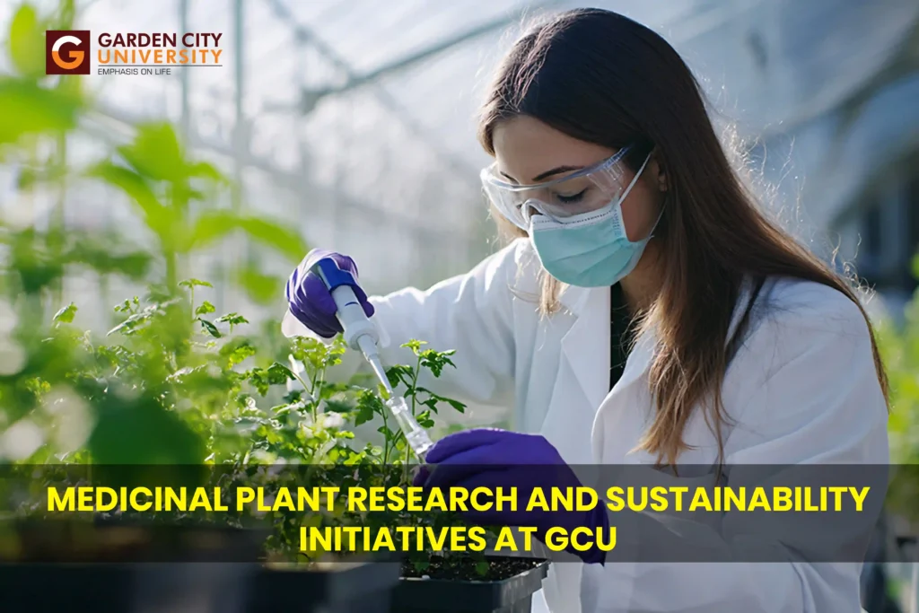 Garden City University student conducting medicinal plant research and sustainability initiatives. The image highlights GCU’s commitment to life sciences, botany, and environmental research in Bangalore.